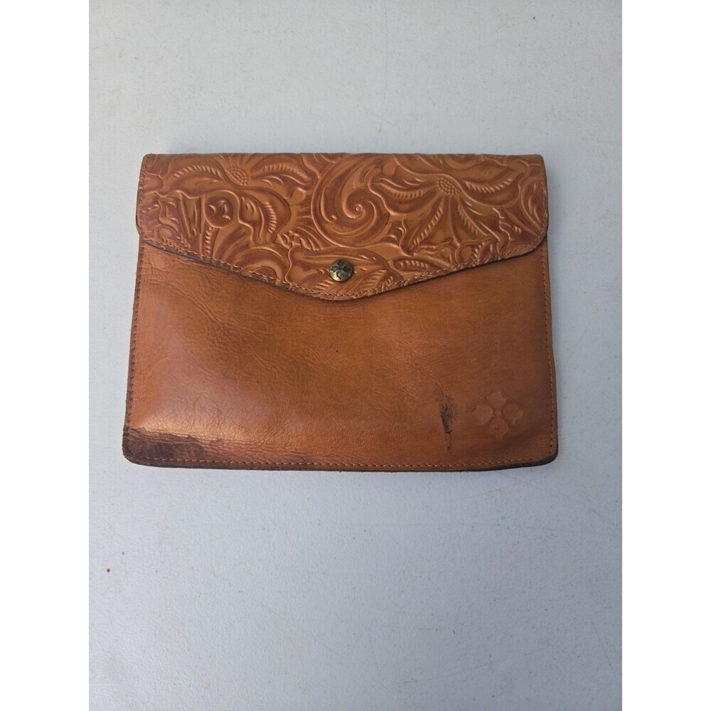 Patricia Nash Embossed Brown Leather Clutch Purse Bag Flap Snap